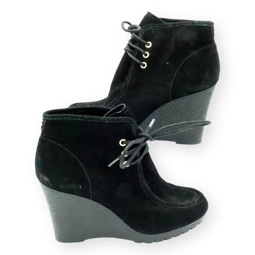 Michael Kors Womens Rory Black Suede Wedge Booties 8M